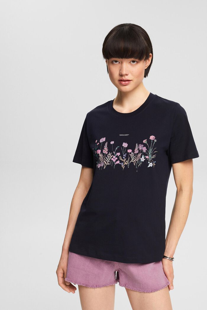 T-shirt z kwiatowym nadrukiem, NAVY, detail image number 1