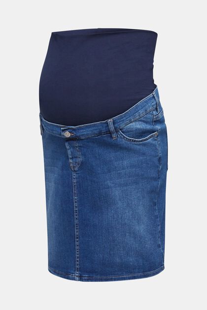 Spódnica z elastycznego dżinsu z panelem, BLUE MEDIUM WASHED, overview
