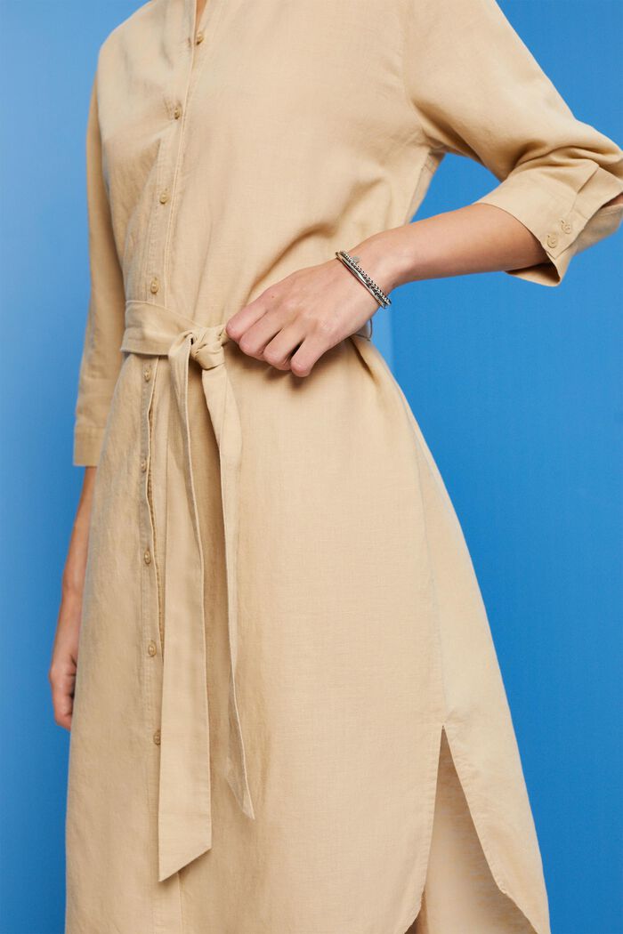 Sukienka koszulowa z paskiem, mieszanka lnu i bawełny, SAND, detail image number 2