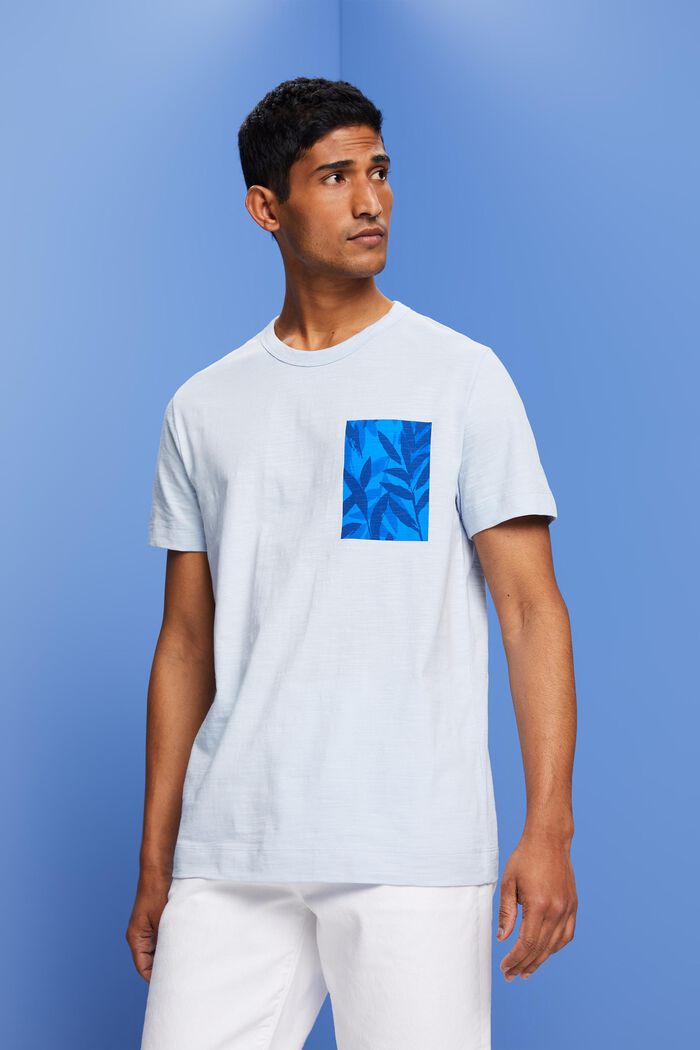 T-shirt z dżerseju z nadrukiem na piersi, 100% bawełna, PASTEL BLUE, detail image number 0