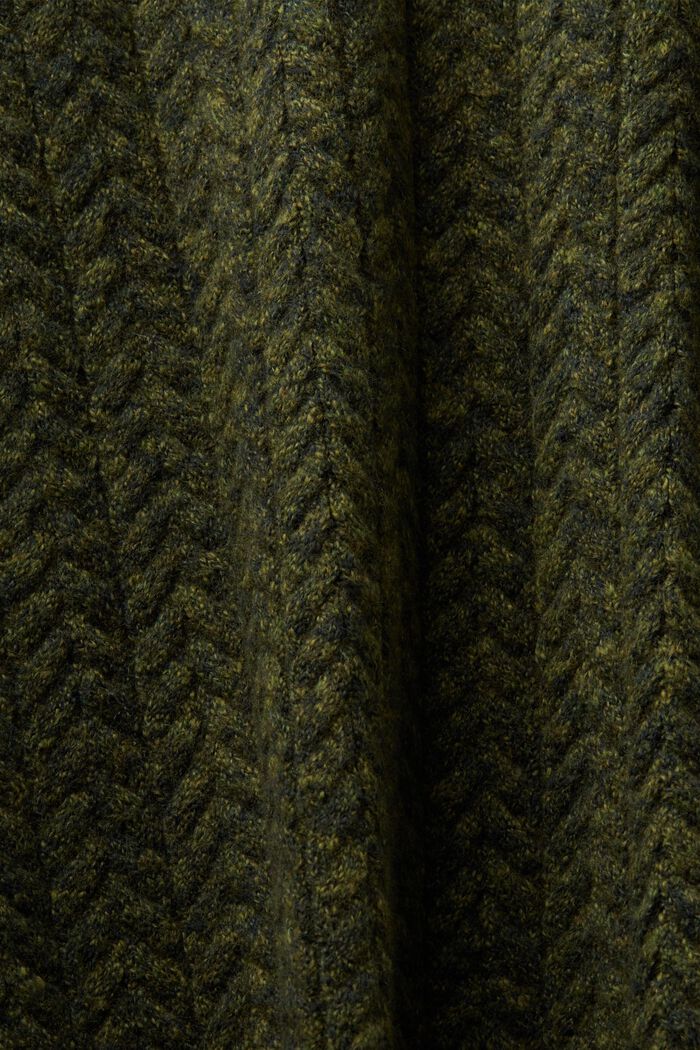Melanżowy sweter z okrągłym dekoltem z dzianiny w warkocze, OLIVE, detail image number 5