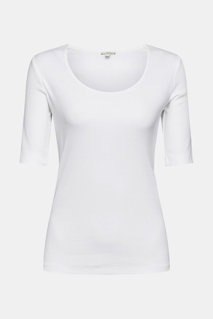 Delikatnie prążkowany T-shirt, mieszanka bawełniana, WHITE, overview