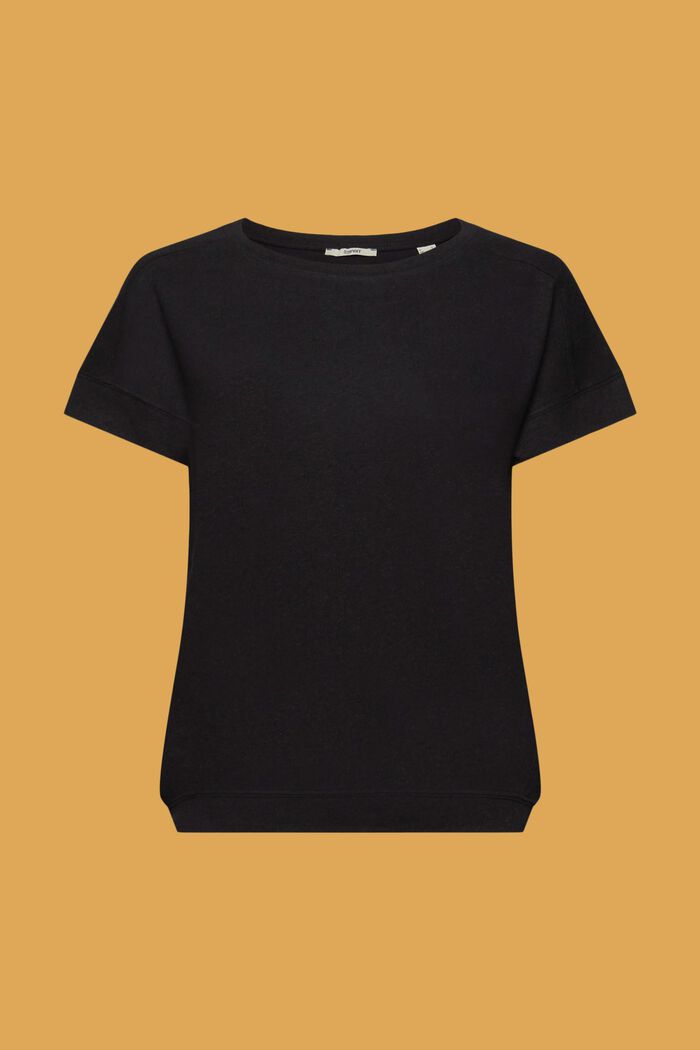 T-shirt z mieszanki bawełny i lnu, BLACK, detail image number 6
