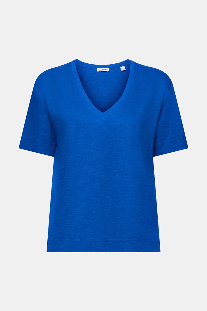T-shirt melanżowy z dekoltem w serek, BRIGHT BLUE, detail image number 5