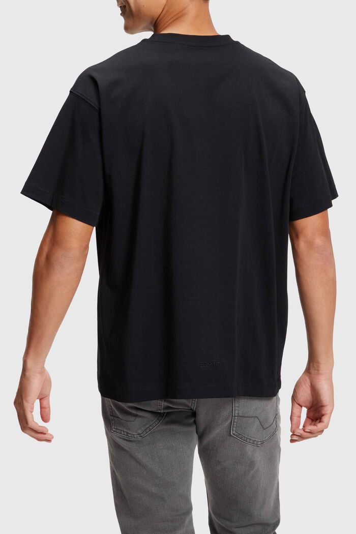 T-shirt z rozmieszczonymi pionowo nadrukami z krajobrazem, BLACK, detail image number 1