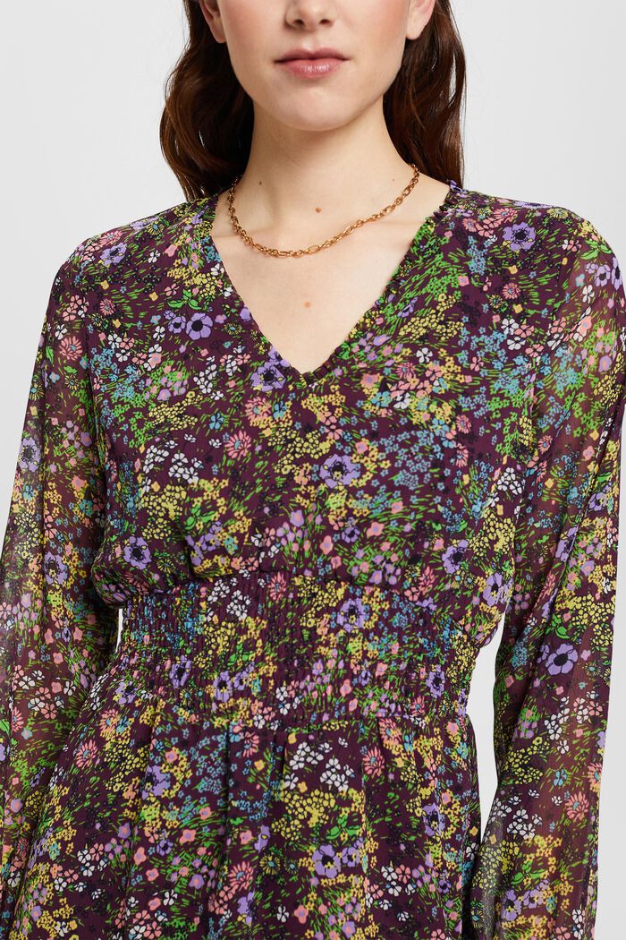Sukienka mini z tkaniny z kwiatowym wzorem, DARK PURPLE, detail image number 2
