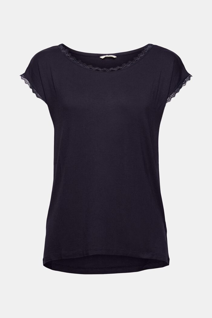 Piżamowa koszulka z koronką, LENZING™ ECOVERO™, NAVY, detail image number 0
