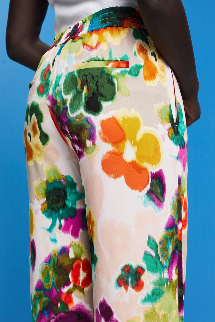 Spodnie z szerokimi nogawkami i kwiatowym nadrukiem, GREEN, detail image number 2