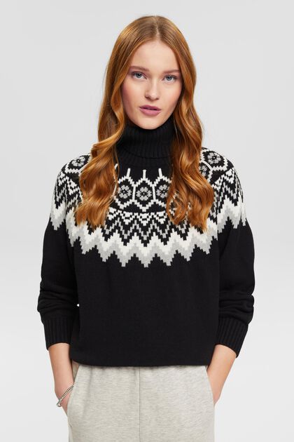 Sweter z półgolfem z żakardem Fair Isle