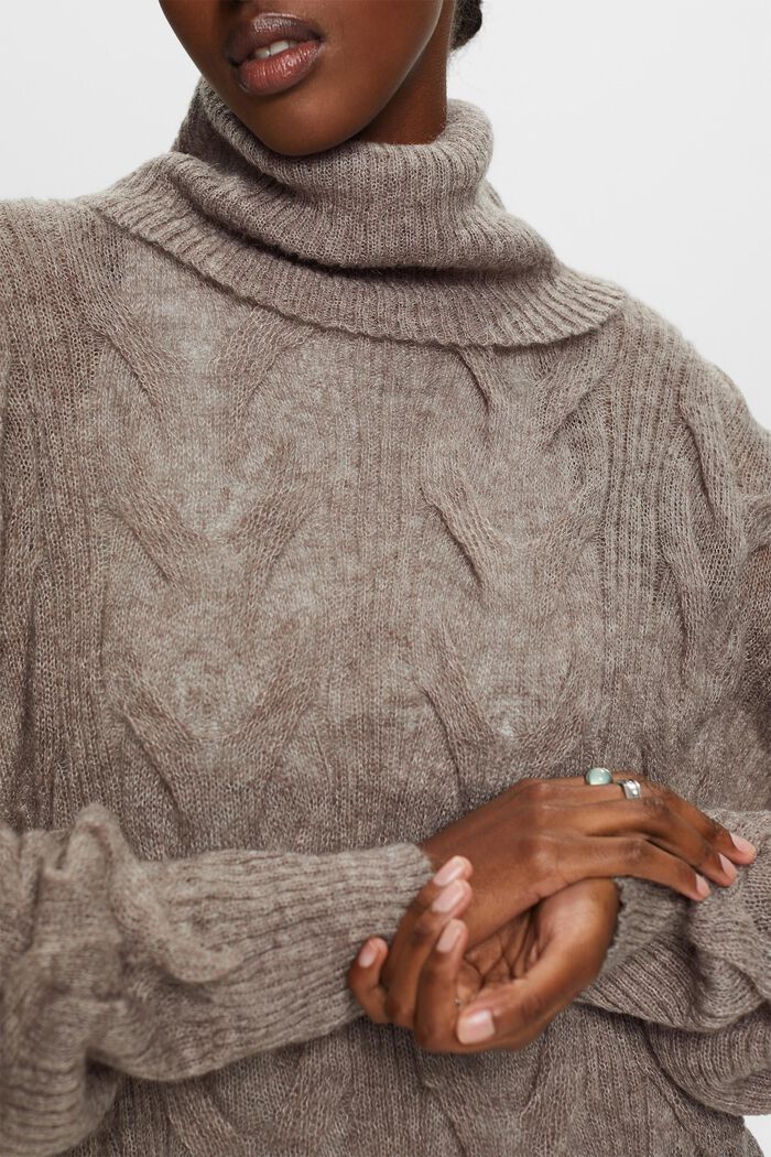 Sweter z półgolfem z wzorem w warkocze, BROWN GREY, detail image number 1