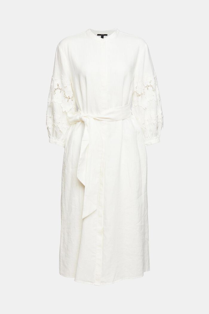 Z lnu: sukienka koszulowa z wiązanym paskiem, OFF WHITE, detail image number 6