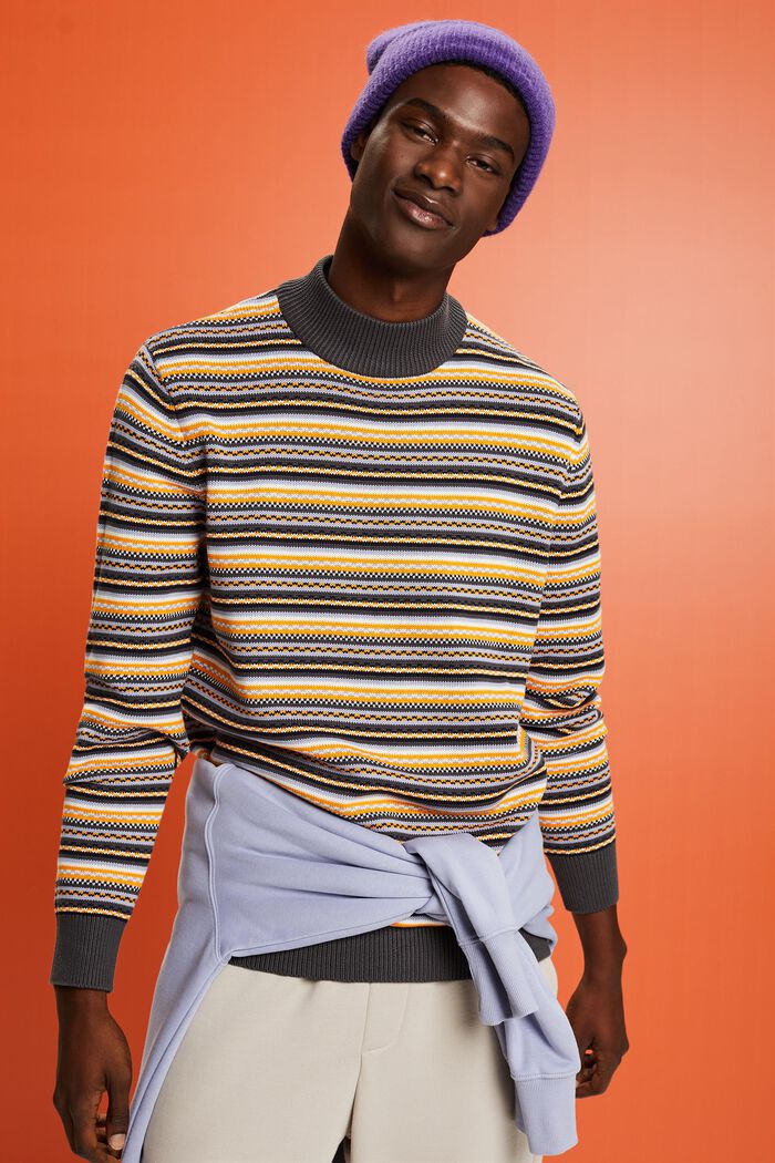 Żakardowy sweter z półgolfem z bawełny, DARK GREY, detail image number 0