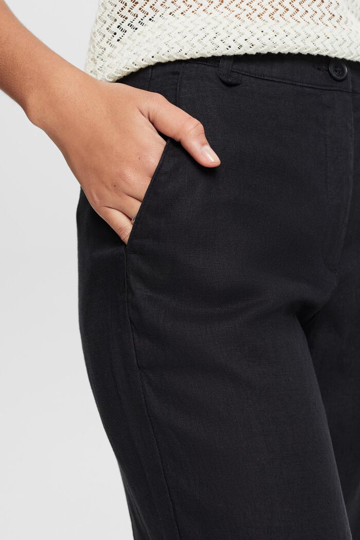 Lniane spodnie z szerokimi nogawkami i paskiem, BLACK, detail image number 4
