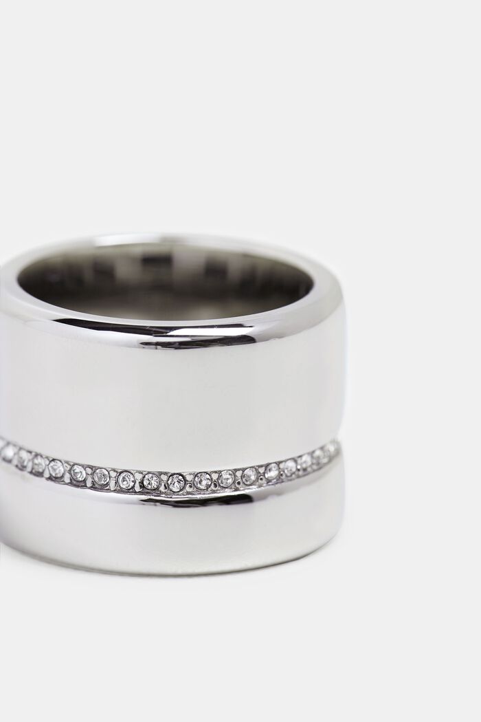 Modny pierścionek z rzędem cyrkonii, stal szlachetna, SILVER, detail image number 1