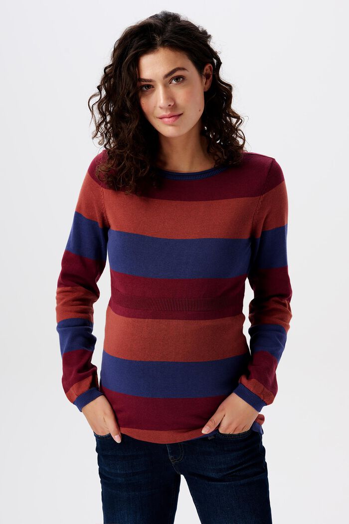 Sweter z okrągłym dekoltem w paski, BROWN, detail image number 0