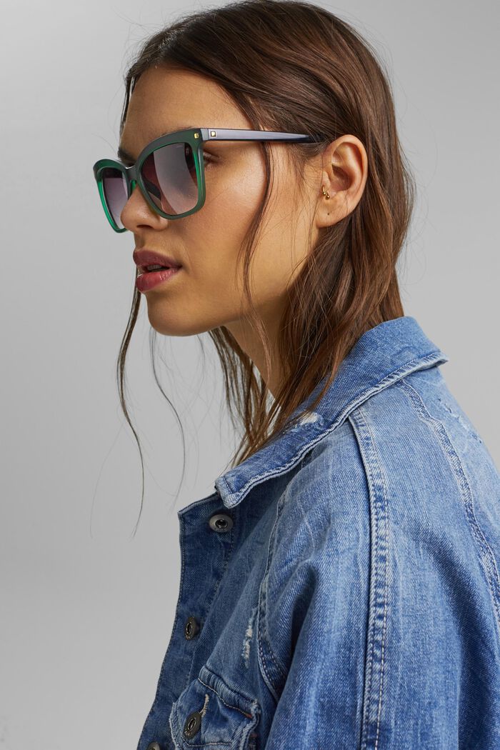 Prostokątne okulary przeciwsłoneczne z nitami, GREEN, detail image number 2