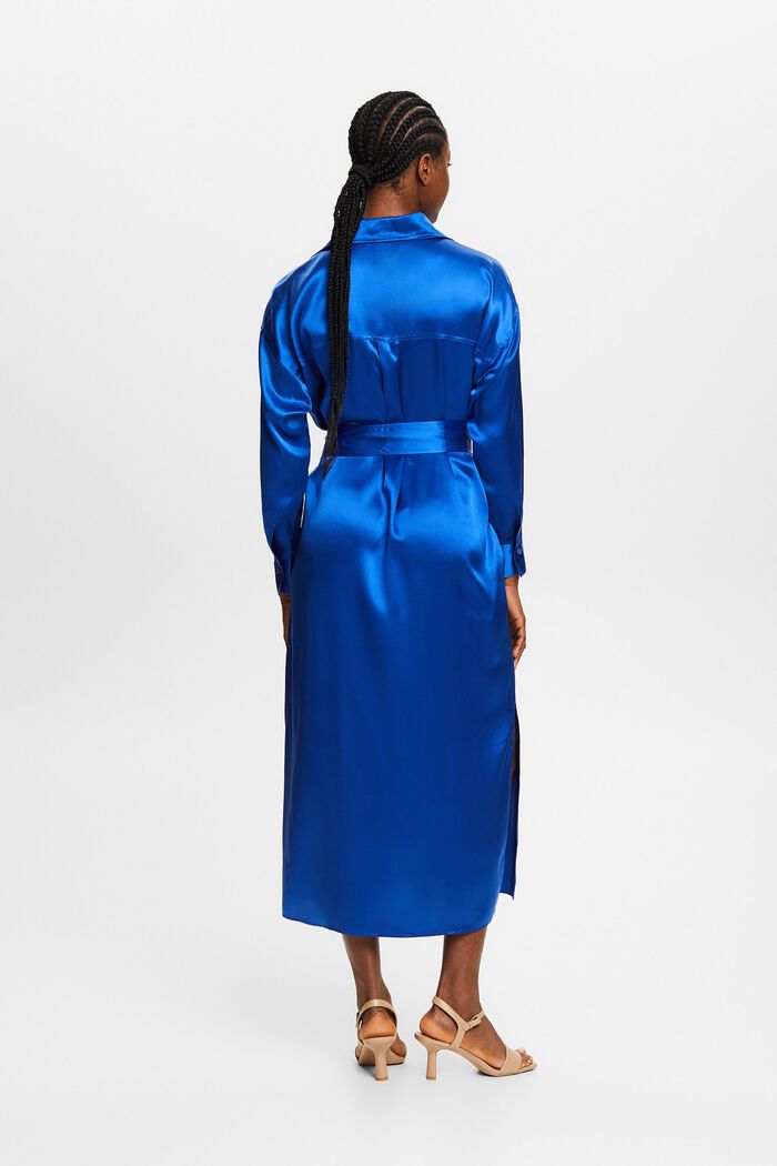 Sukienka midi z paskiem z jedwabnej satyny, BRIGHT BLUE, detail image number 2