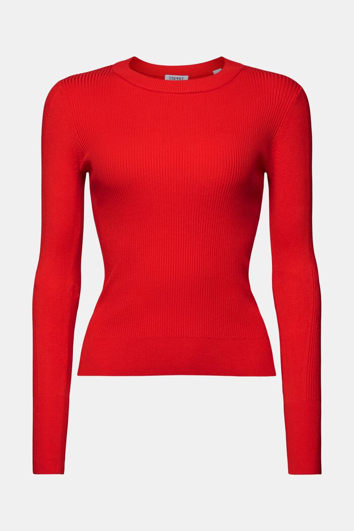 Sweter z prążkowanej dzianiny z okrągłym dekoltem, RED, detail image number 6