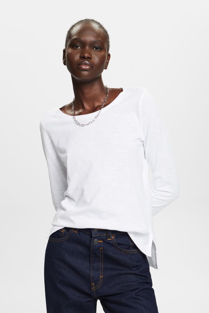 Jerseyowa koszulka z długim rękawem, 100% bawełny, WHITE, detail image number 0
