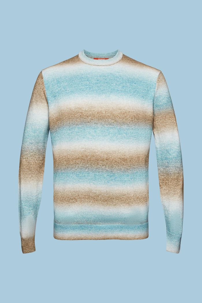 Cieniowany sweter w paski z okrągłym dekoltem, DARK TURQUOISE, detail image number 6