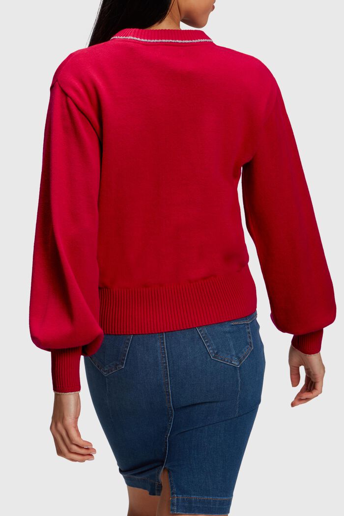 Sweter z bufiastymi rękawami z kaszmirem, RED, detail image number 1