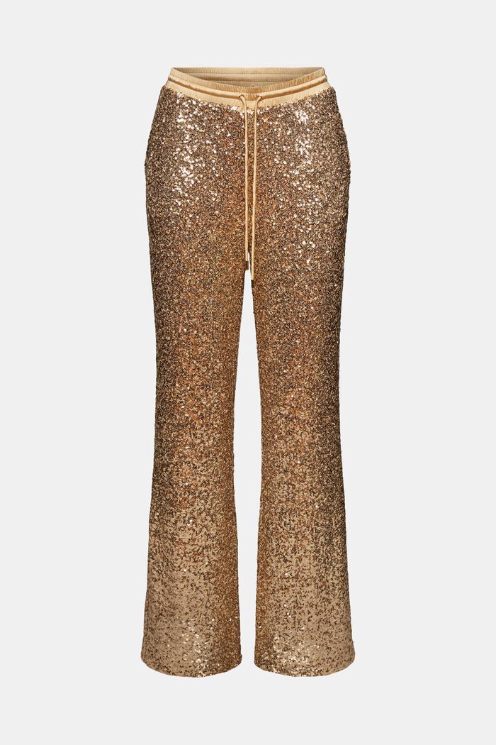 Satynowe spodnie z szerokimi nogawkami i cekinami, GOLD, detail image number 7