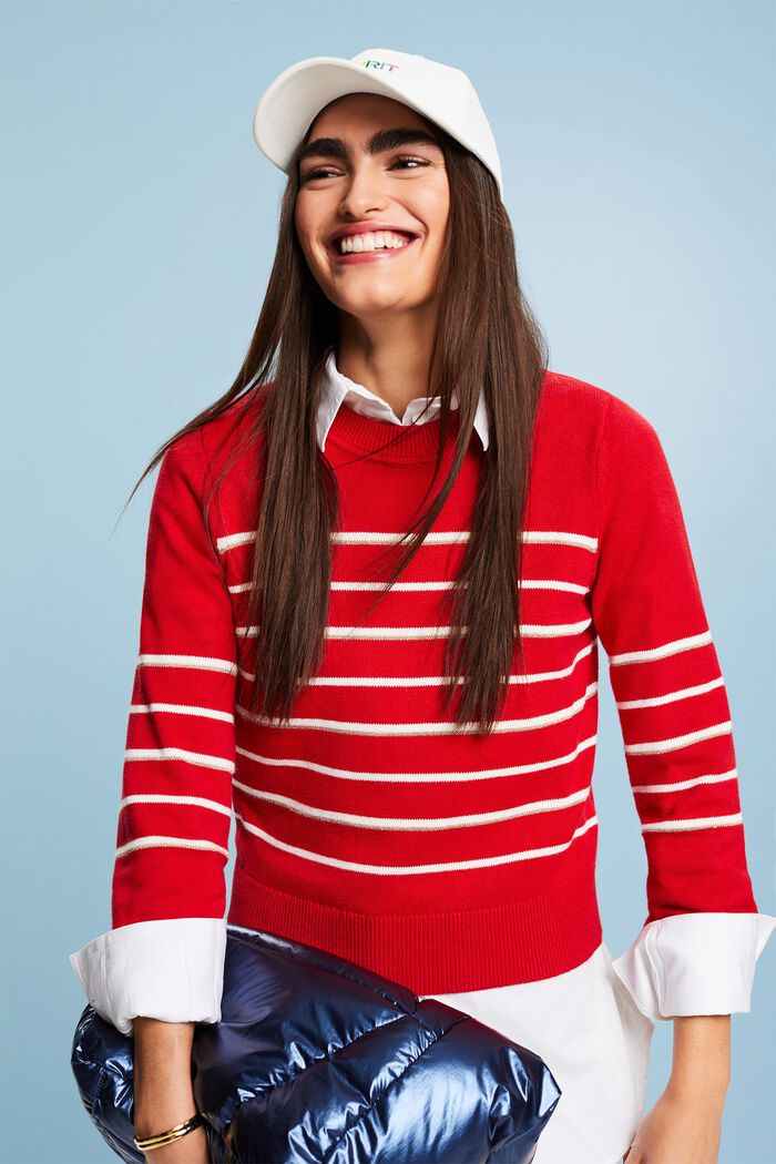 Sweter z dzianiny w paski z kaszmirem, RED, detail image number 4