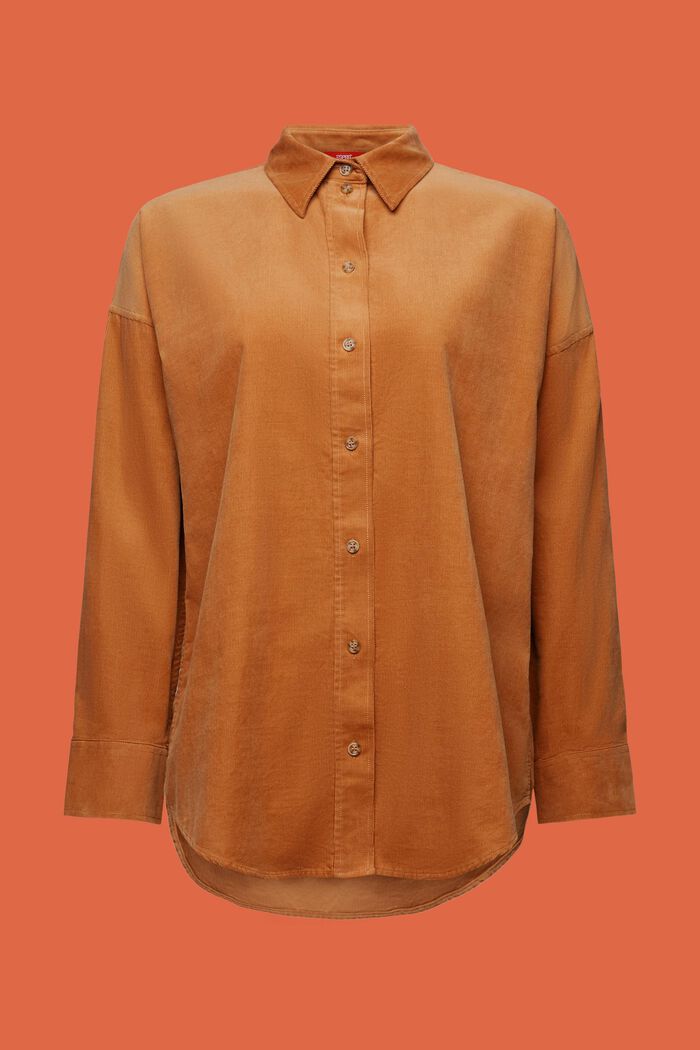 Sztruksowa bluzka koszulowa oversize, CARAMEL, detail image number 6