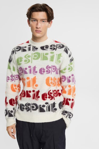 Sweter z mieszanki wełnianej z kolorową intarsją z logo