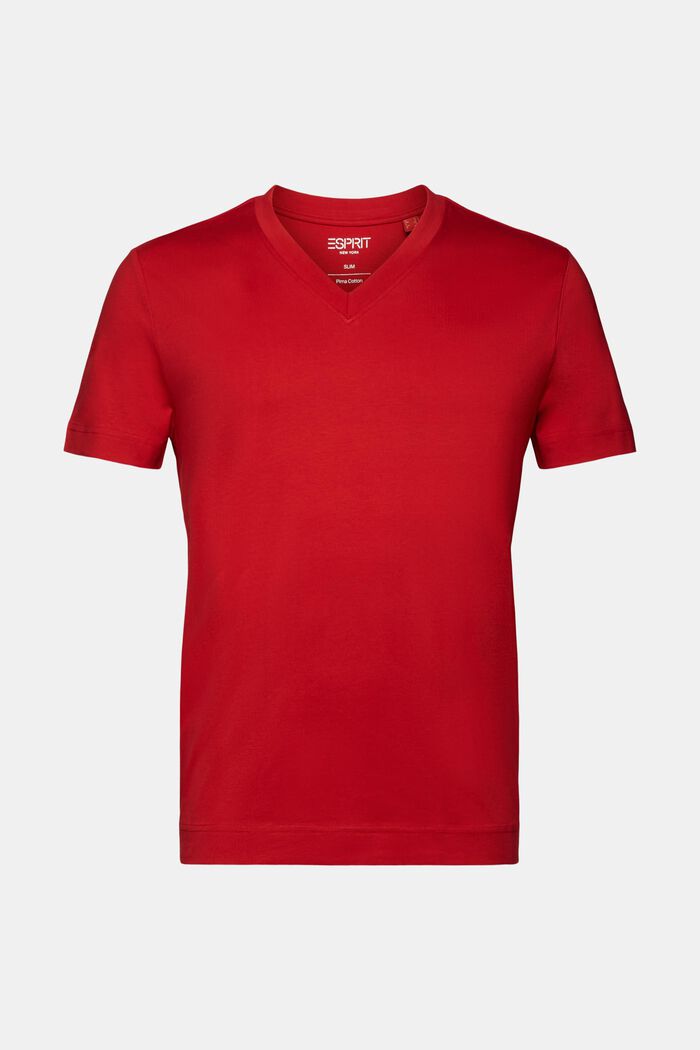 T-shirt z dekoltem w serek, 100% bawełny, DARK RED, detail image number 6