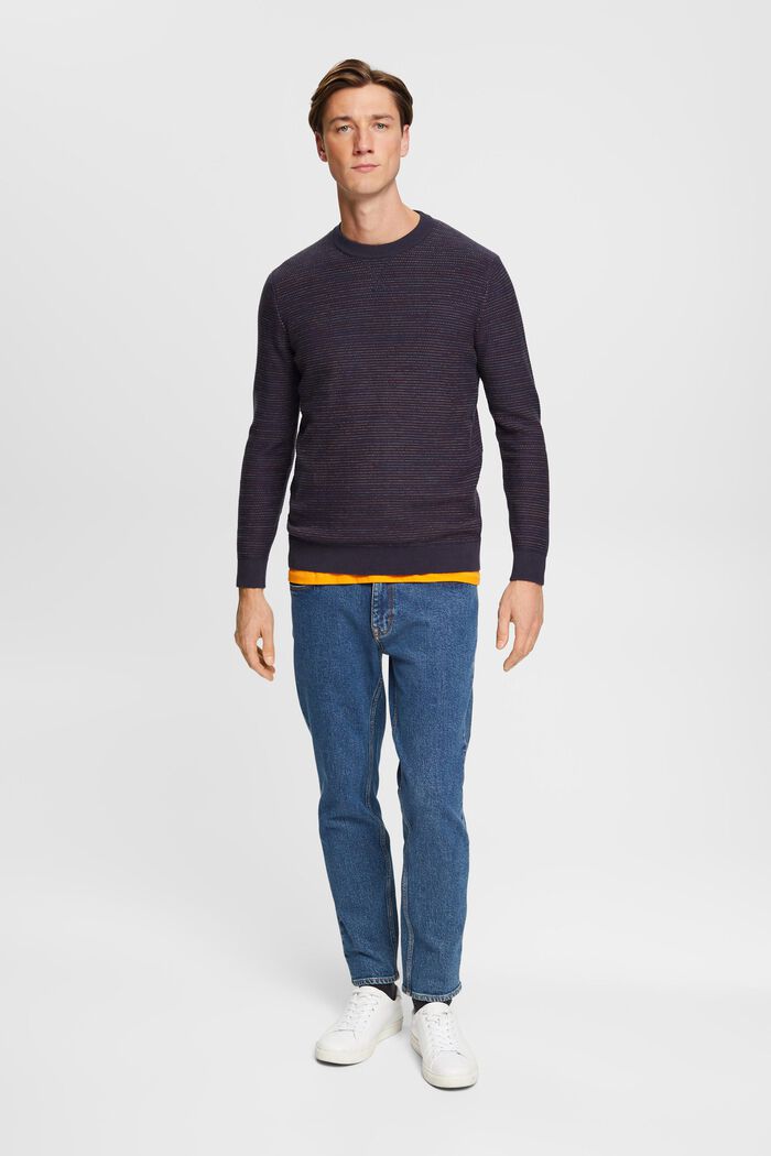 Sweter w kolorowe paski z bawełny organicznej, NAVY, detail image number 4