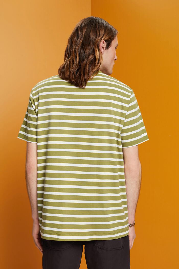 T-shirt w paski ze zrównoważonej bawełny, LEAF GREEN, detail image number 3