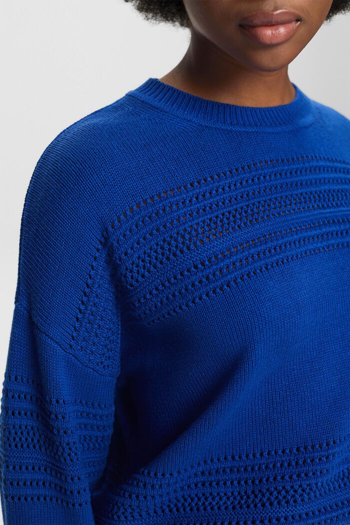 Ażurowy sweter z okrągłym dekoltem, BRIGHT BLUE, detail image number 3