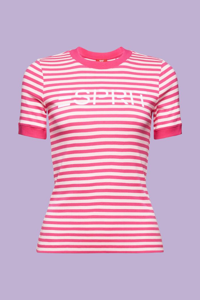 T-shirt bawełniany w paski z nadrukowanym logo, PINK FUCHSIA, detail image number 6