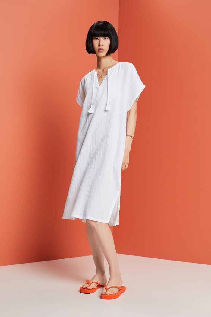 Plażowa sukienka w stylu tuniki, 100% bawełna, WHITE, detail image number 3