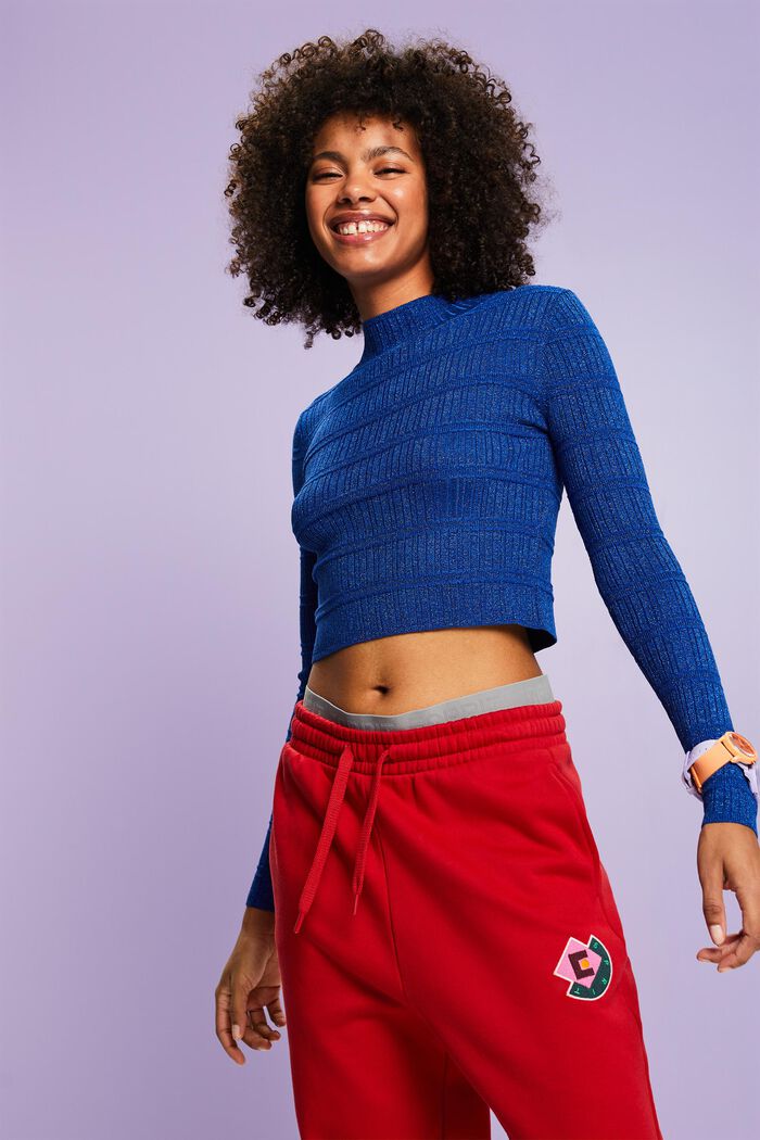 Skrócony sweter z półgolfem z lamy, BRIGHT BLUE, detail image number 4