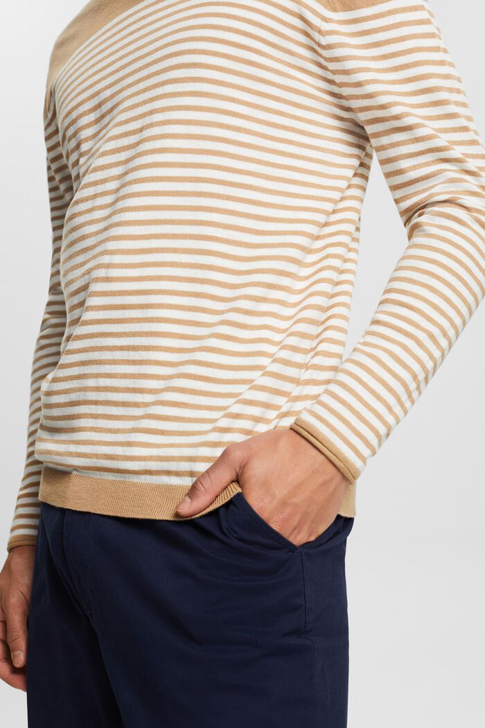 Sweter z bawełny w paski, BEIGE, detail image number 3