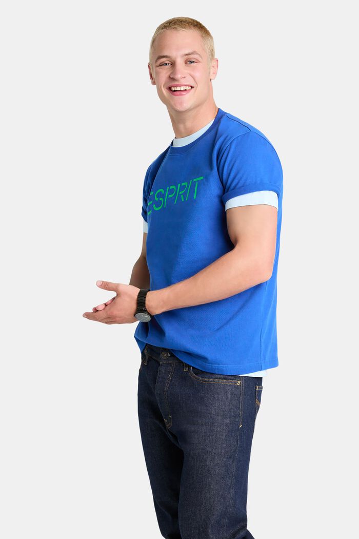 T-shirt z logo z bawełnianego dżerseju, unisex, BRIGHT BLUE, detail image number 1