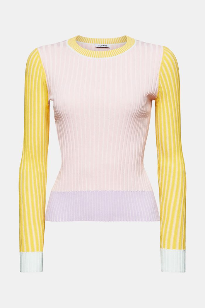 Sweter w prążki w bloki kolorów, PASTEL PINK, detail image number 5