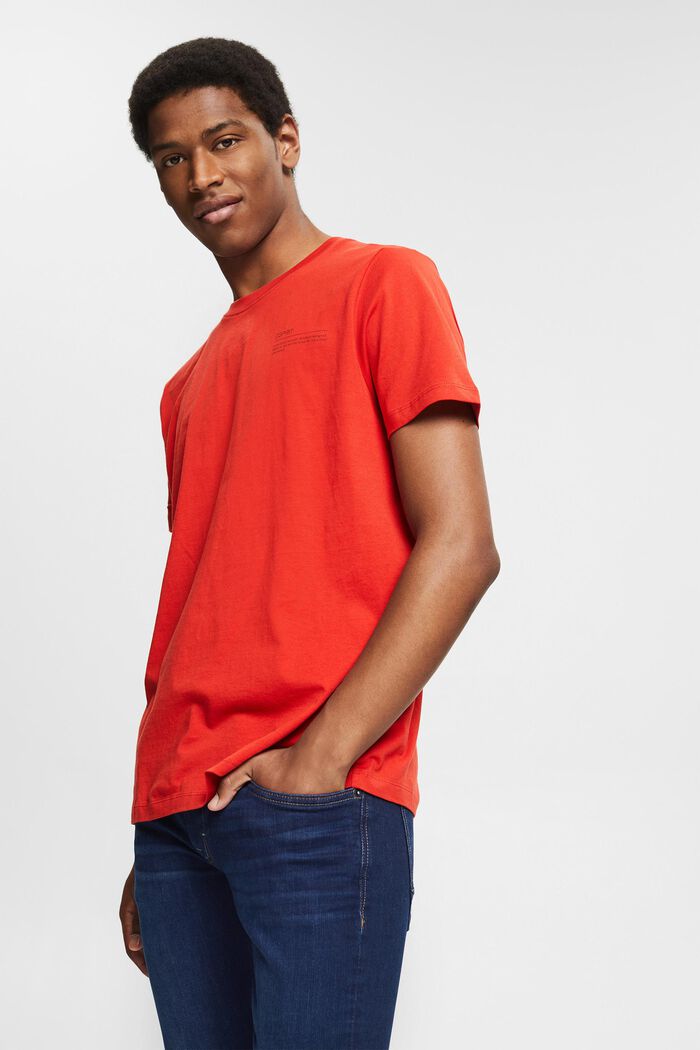 Dżersejowy T-shirt z nadrukiem, 100% bawełny ekologicznej, RED ORANGE, detail image number 0
