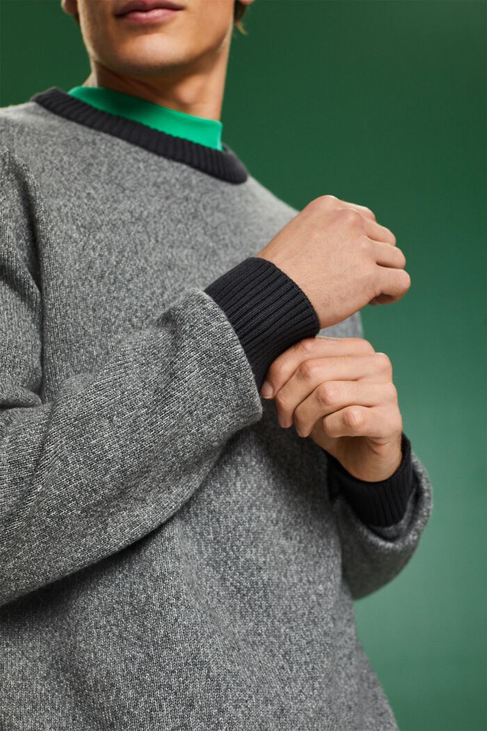 Sweter z okrągłym dekoltem z mieszanki wełnianej, MEDIUM GREY, detail image number 3