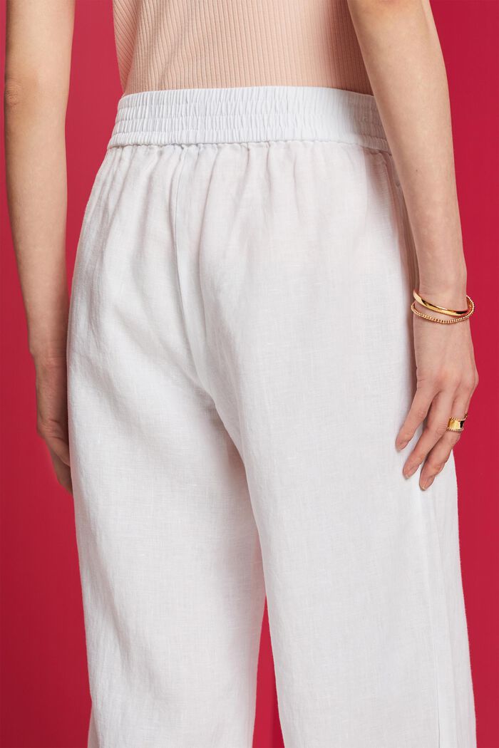 Lniane spodnie na gumce z szerokimi nogawkami, WHITE, detail image number 2