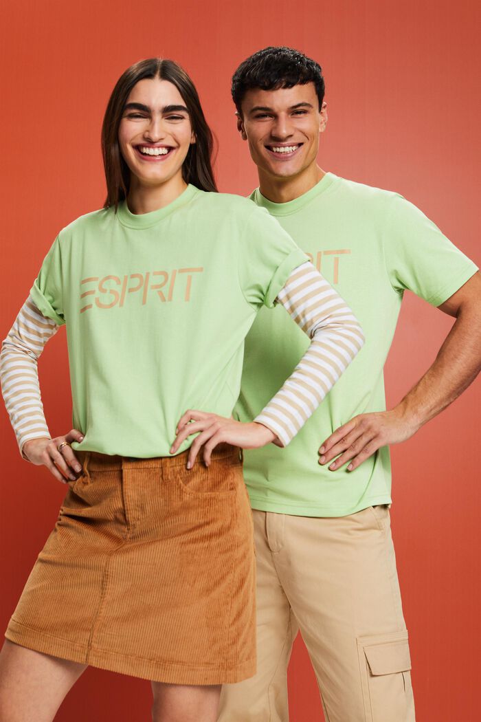 T-shirt z logo z bawełnianego dżerseju, unisex, LIGHT GREEN, detail image number 5