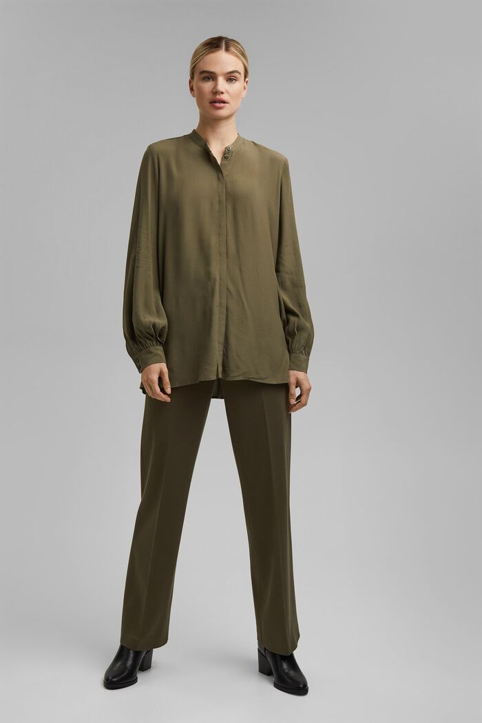 Dłuższa tunikowa bluzka z LENZING™ ECOVERO™, DARK KHAKI, detail image number 1