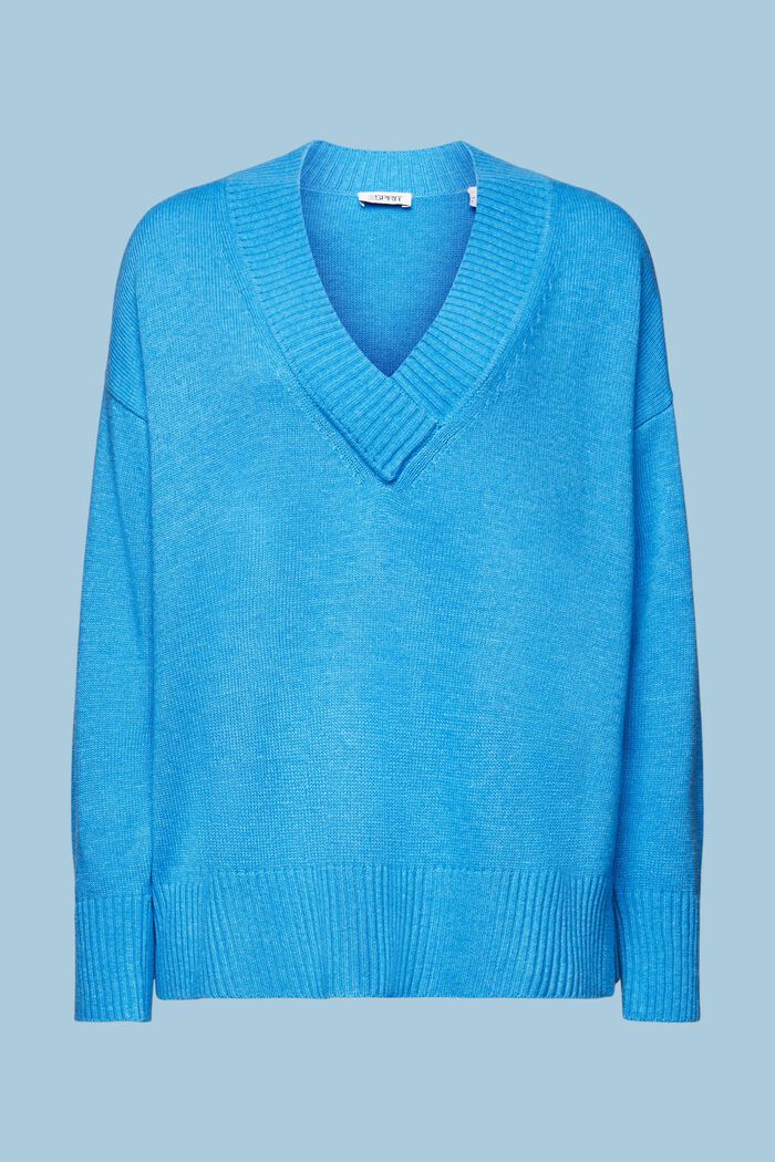 Sweter z dekoltem w serek z mieszanki wełny i kaszmiru, BLUE, detail image number 6