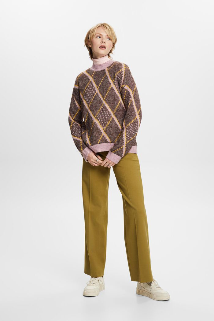 Sweter w kratkę z mieszanki wełnianej, TOFFEE, detail image number 4