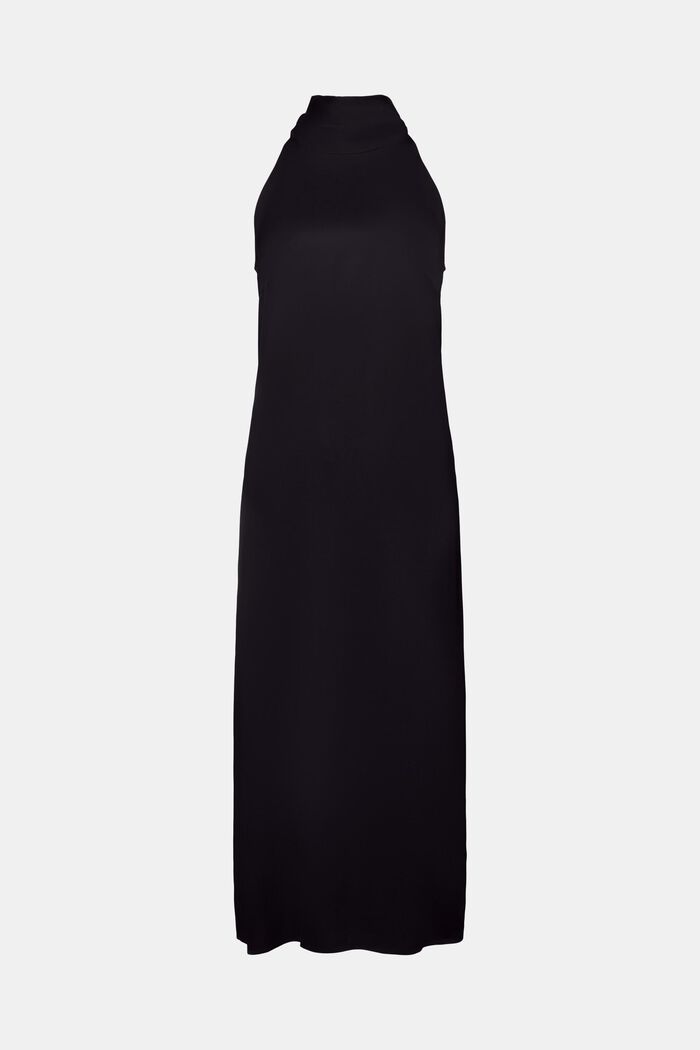 Satynowa sukienka maxi z wiązaniem na szyi, BLACK, detail image number 7