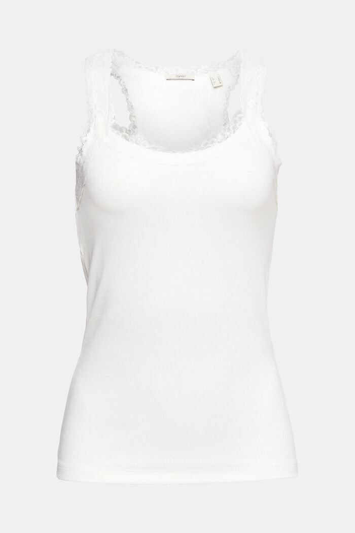 Koszulka na ramiączkach z koronkową lamówką, OFF WHITE, detail image number 2