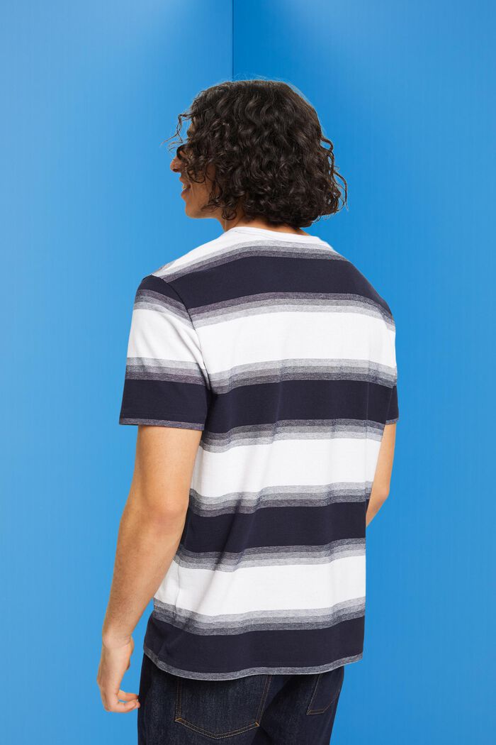 T-shirt w paski z piki bawełnianej, NAVY, detail image number 3