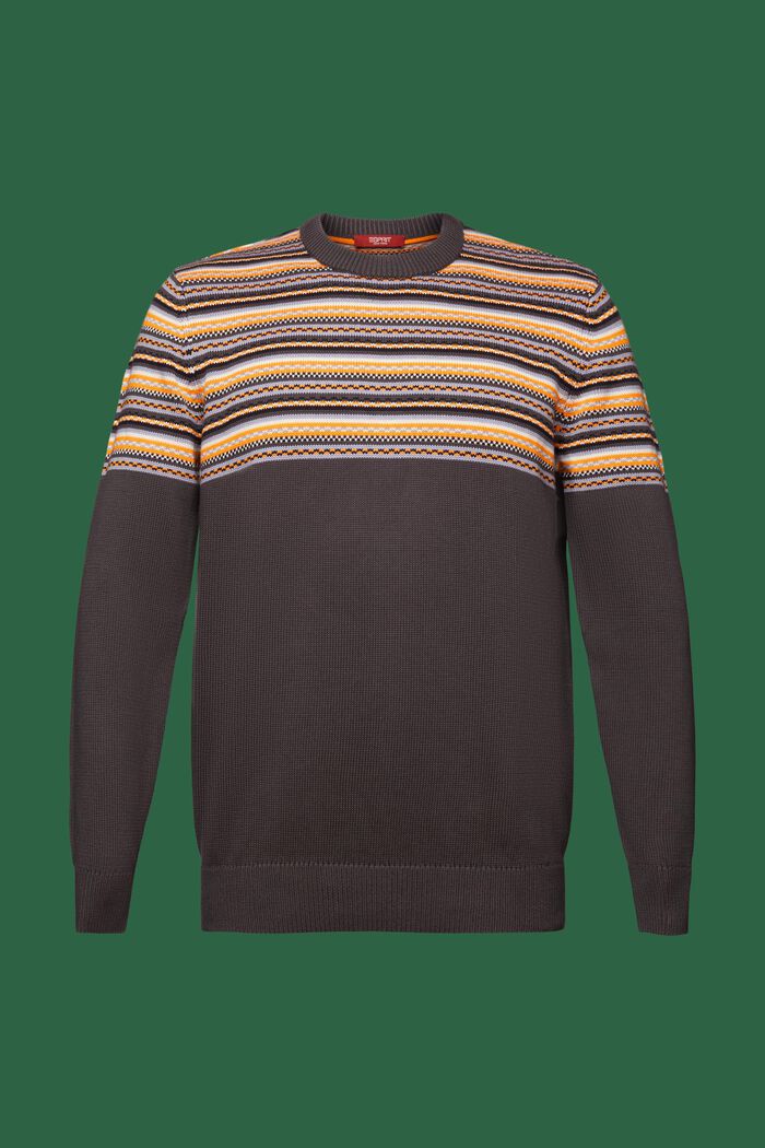 Żakardowy sweter z okrągłym dekoltem z bawełny, DARK GREY, detail image number 6